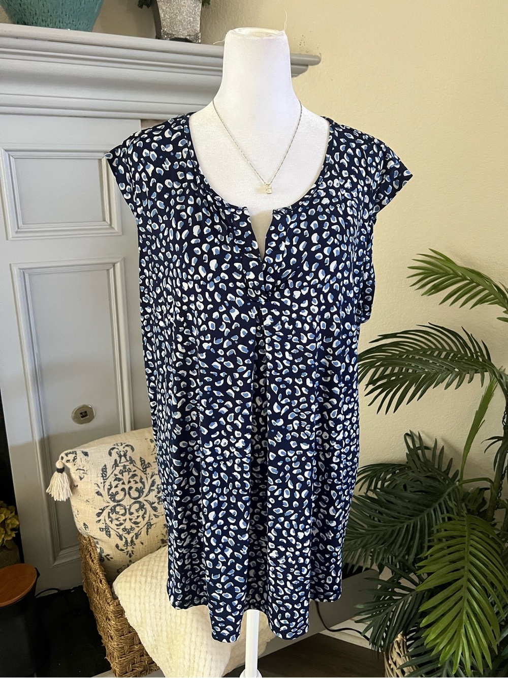 Papermoon Navy and White Abstract Print Top